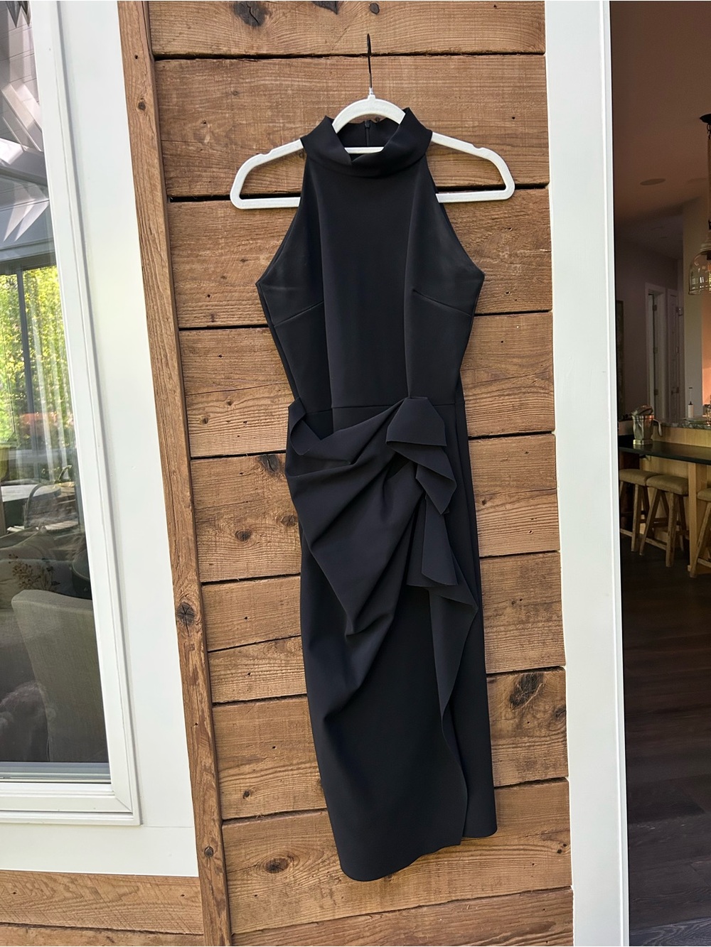 Chiara Boni Black Halter Midi Dress with Draped Knot Detail